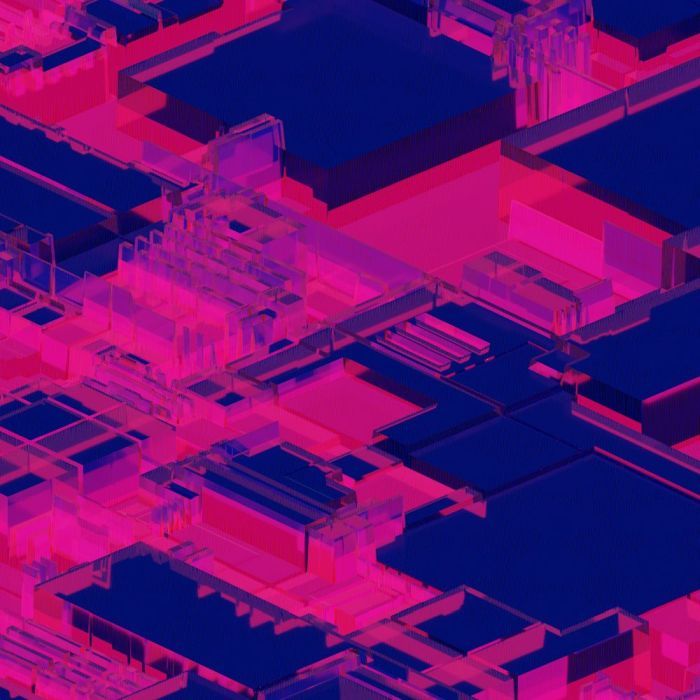 Blurred out colourful gradient circle inside a square which is on top of blurred out colourful gradient